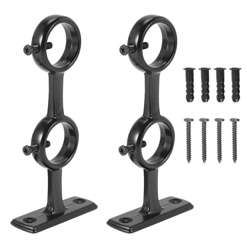 Curtain Rod Bracket 2Pcs Double Curtain Rod Holder Double Rod Brackets Hooks for Living Room Bedroom Curtain Rods