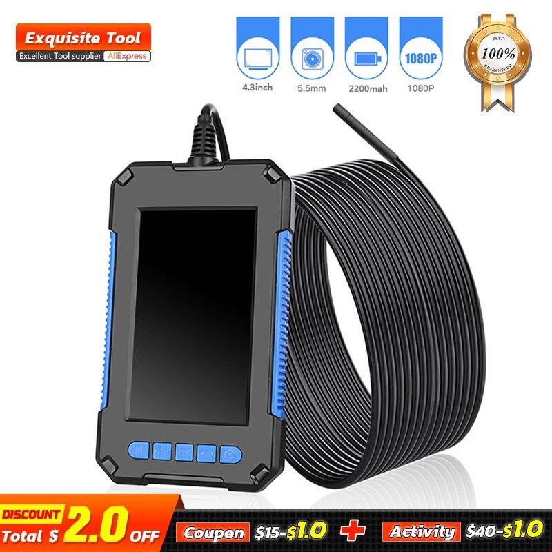 2600mAh Battery Industrial Endoscope Camera 1080P HD 4.3'' Screen 6 Lights5.5mm Snake Camera With Adjustable LED-5.5mm