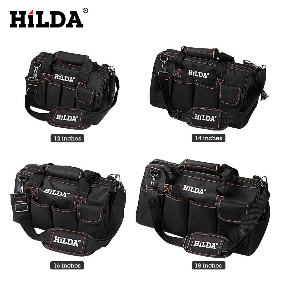 HILDA Tool Bags Waterproof Men Canvas Tool Bag  Electrician Bag Hardware Large Capacity Bag Travel Bags Size 12 14 16 18 Inch