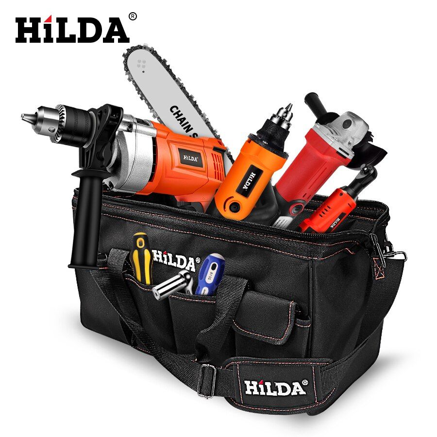 HILDA Tool Bags Waterproof Men Canvas Tool Bag  Electrician Bag Hardware Large Capacity Bag Travel Bags Size 12 14 16 18 Inch