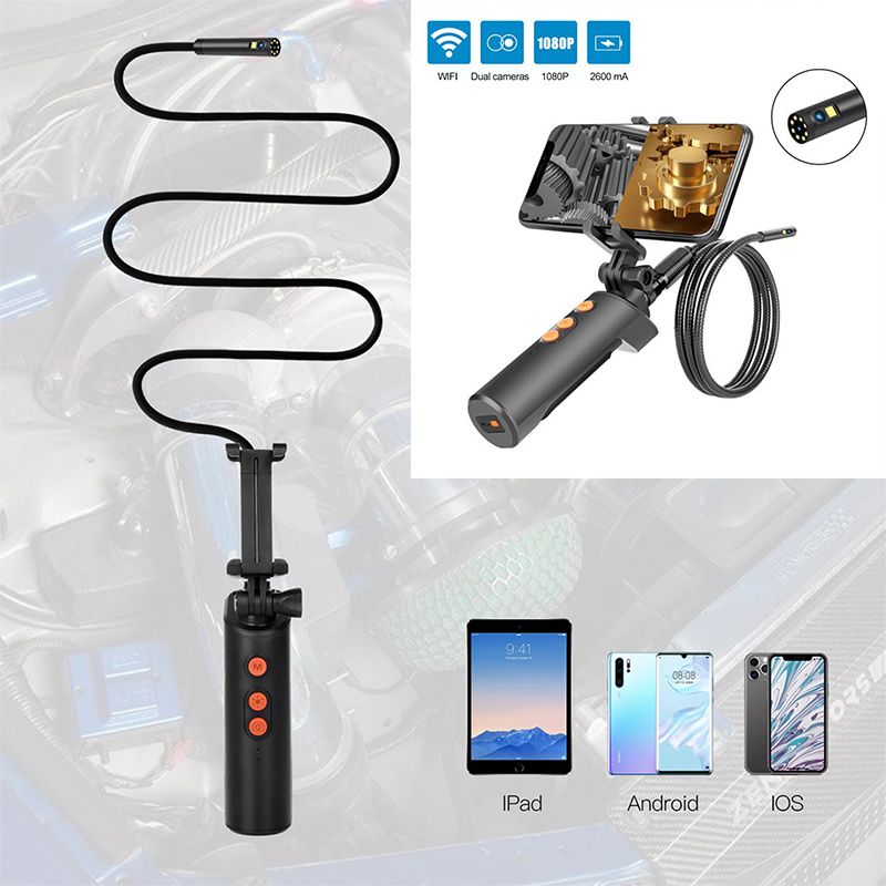WiFi Industrial Endoscope Dual Lens HD 1080P Handheld Digital Borescope Camera Snake Cable  Sewer Inspector For Smart Phone-8mm