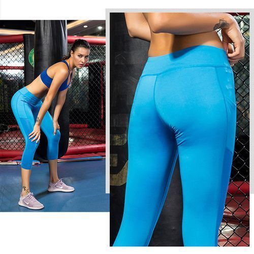 Women's High Waist Leggings Sport Pants Tights Sport Cropped Trousers（Blue）