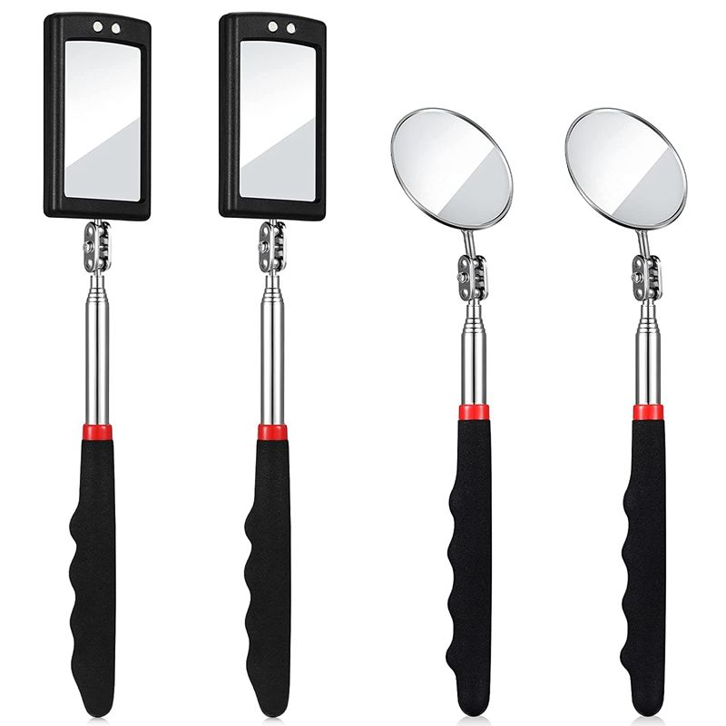 4 Pcs Telescoping  Mirror LED Lighted Flexible  Mirror Round Mirror Square Mirror  Tool-Black  Red