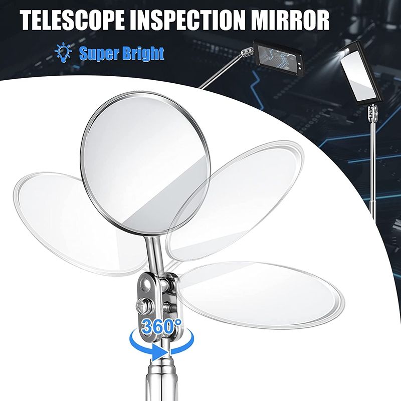 4 Pcs Telescoping  Mirror LED Lighted Flexible  Mirror Round Mirror Square Mirror  Tool-Black  Red