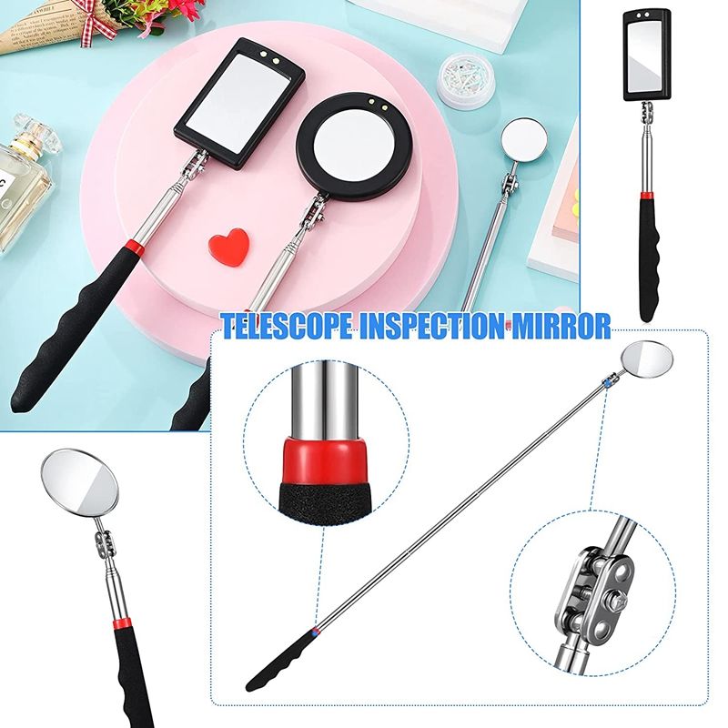4 Pcs Telescoping  Mirror LED Lighted Flexible  Mirror Round Mirror Square Mirror  Tool-Black  Red
