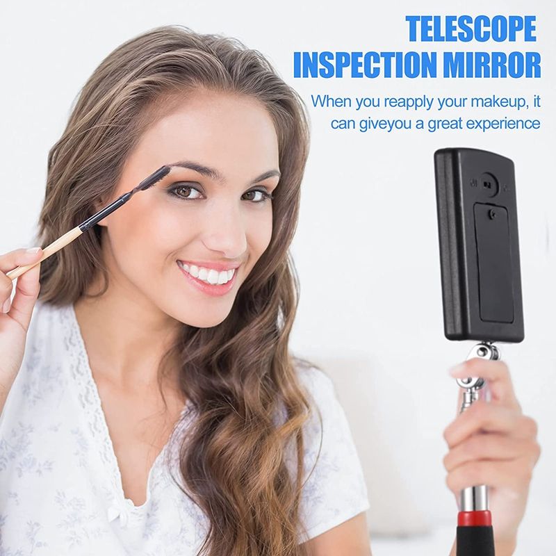 4 Pcs Telescoping  Mirror LED Lighted Flexible  Mirror Round Mirror Square Mirror  Tool-Black  Red
