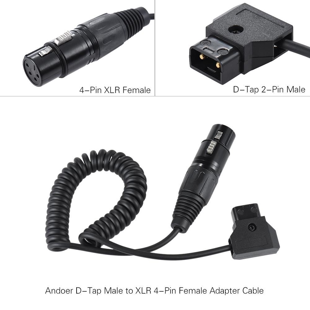 Andoer D-Tap Male to XLR 4-Pin Female Adapter Power Supply Cable Cord for V-mount Battery Plate Camcorder Monitor