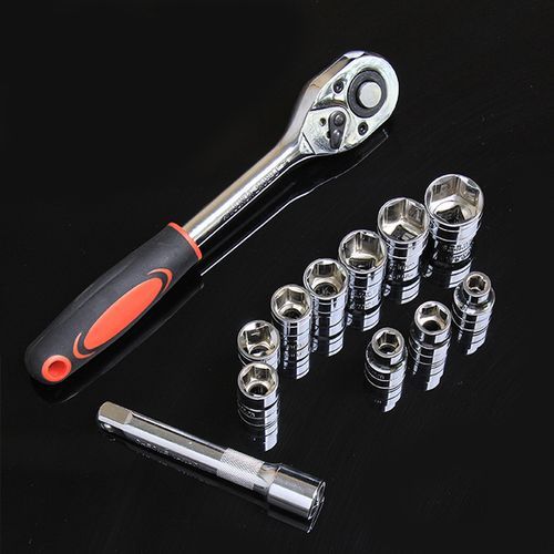 (10mm)Funtionn 12pcs Ratchet Wrench Set 1/4 3/8 1/2 Auto Repair Spanner Tools Hex Socket Sleeve Set 4-24mm DIY Handle DON