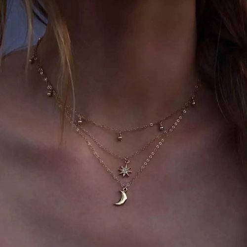 Bohemian Jewelry Moon Star Multi Layer Beaded Pendant