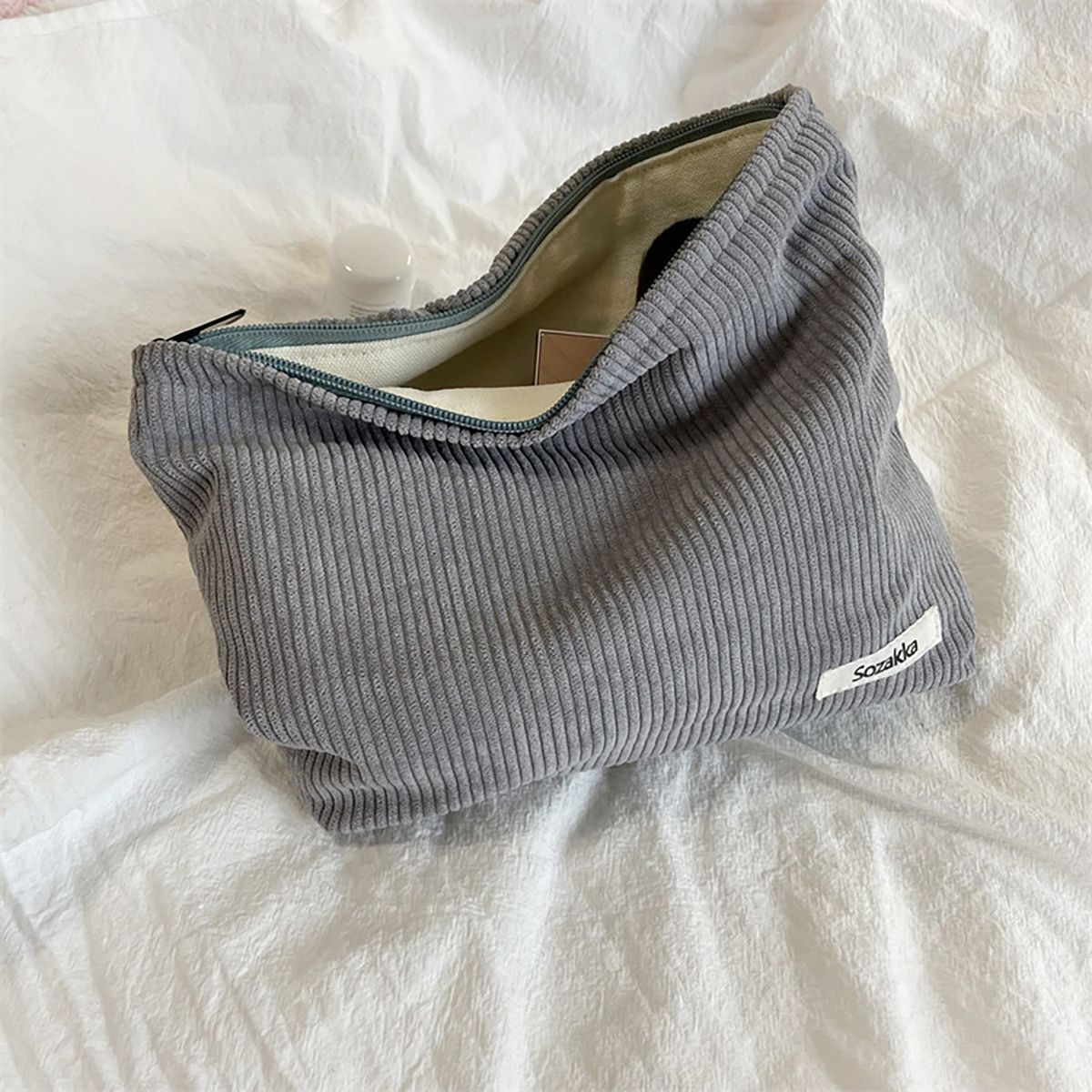 Coin Purse Women Portable Corduroy Makeup Organizer Grey