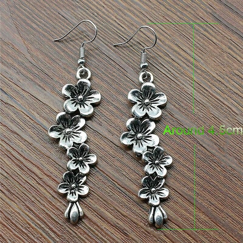 Retro Daisy Flower Drop Earrings For Women Girl Ethnic Antique Silver Color Blossoms Petals Small Dangle Earrings Lovely