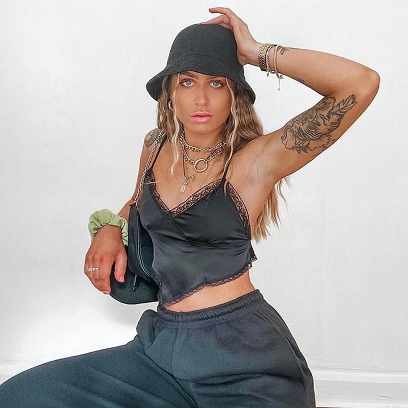 Cuteandpsycho-lace camisole with bare back for women sexy 90-collar blouse Top with fine struts for nightclub Short short t-shirt
