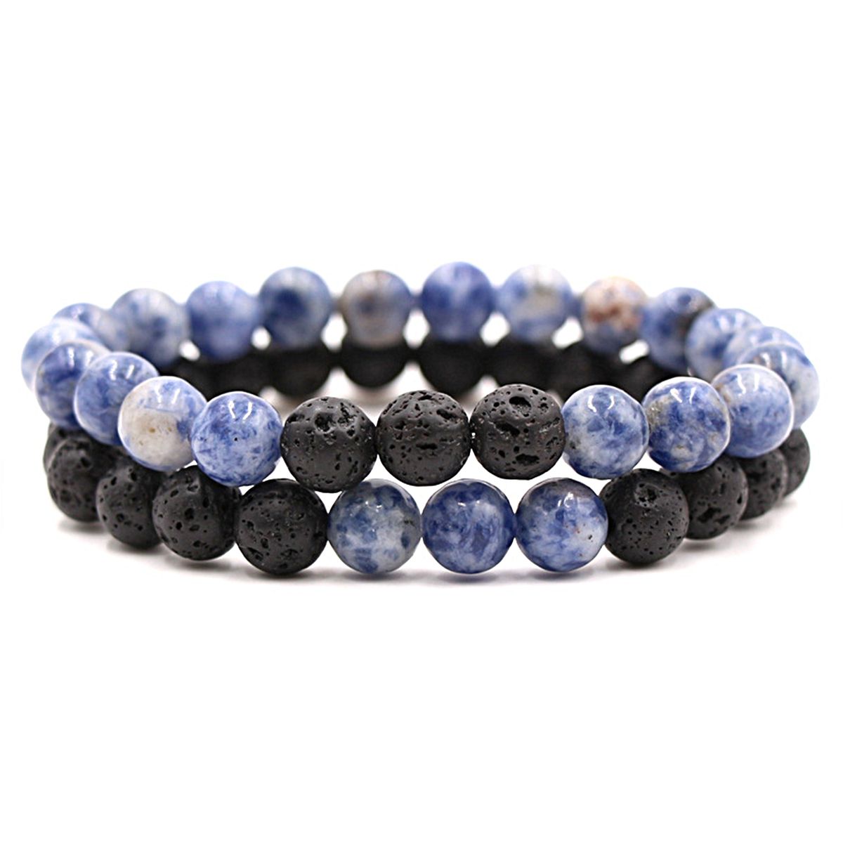 2Pcs Beaded Bracelet Couples Distance Black White Bracelet J