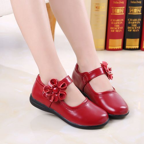 Kid's ShoeS Girls Soft Bottom Leather School Shoes - Red