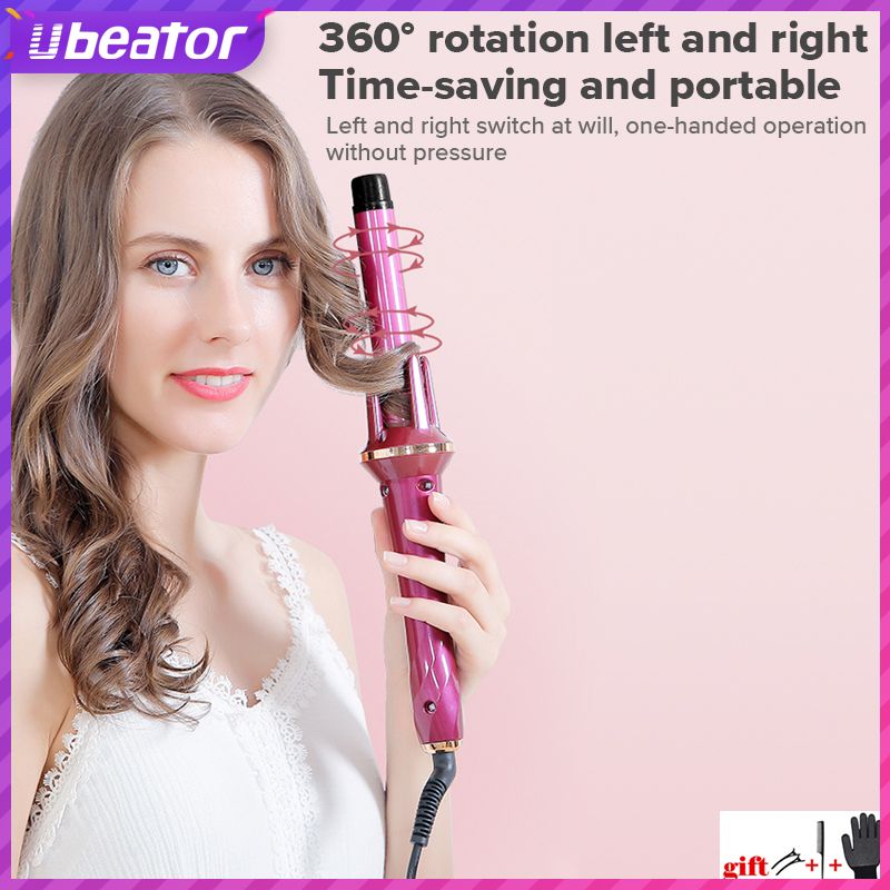 360 Automatic Spin Curling Iron Wand 3 Level Temp Ceramic Heating Women Shiny Salon Styling Tools