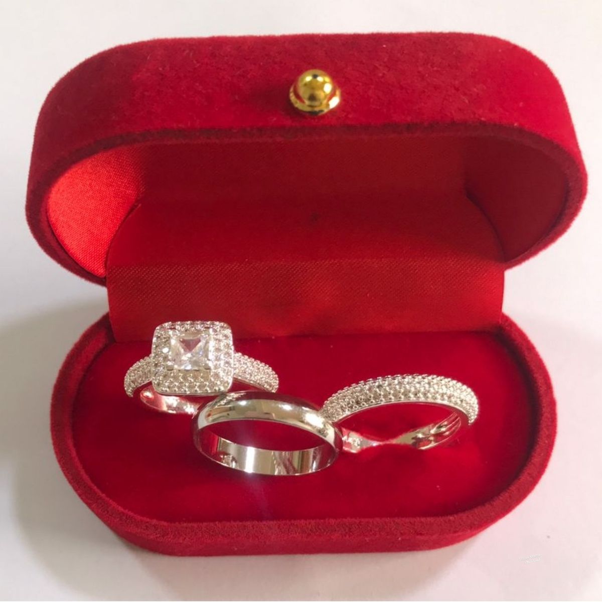 Katty A14 Stone Silver Wedding Ring Set