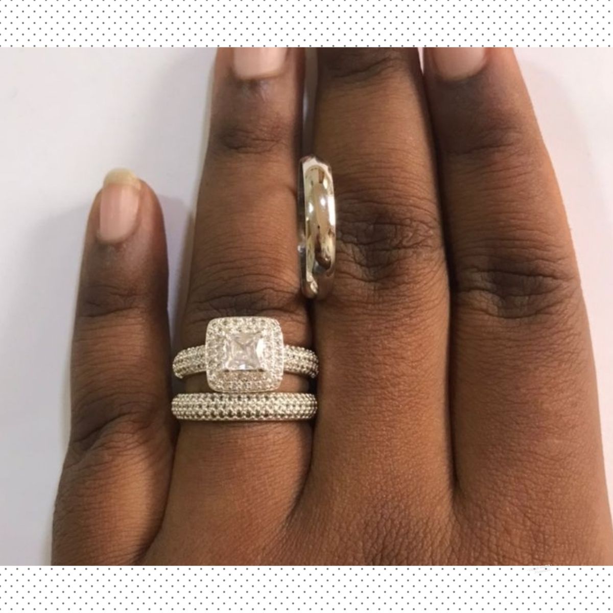 Katty A14 Stone Silver Wedding Ring Set