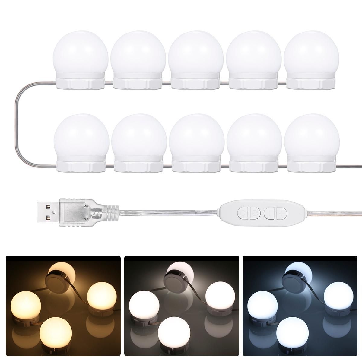 Tomshine Vanity Mirror Fill Lights with 10 Bulbs Adjustable 10 Brightness & 3 Color Temperatures USB Mirror String Light for Makeup Dressing Table