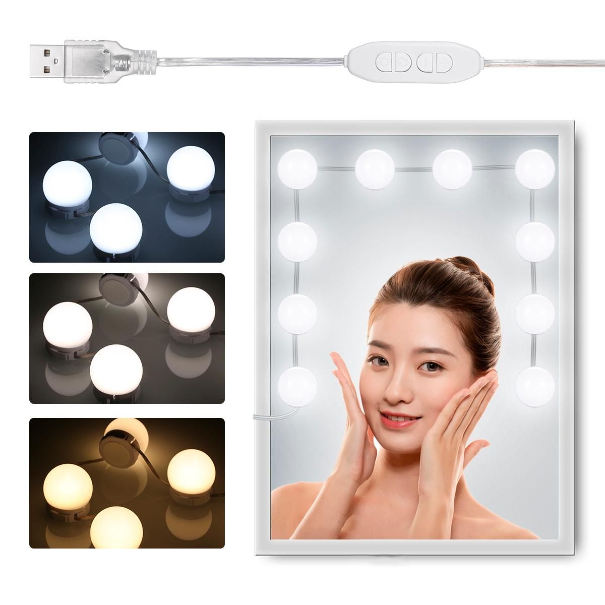 Tomshine Vanity Mirror Fill Lights with 10 Bulbs Adjustable 10 Brightness & 3 Color Temperatures USB Mirror String Light for Makeup Dressing Table