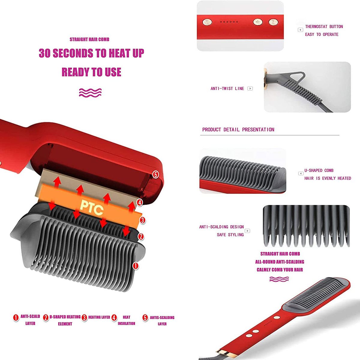 Hair Straightener Brush For Woman Hair Styling Negative