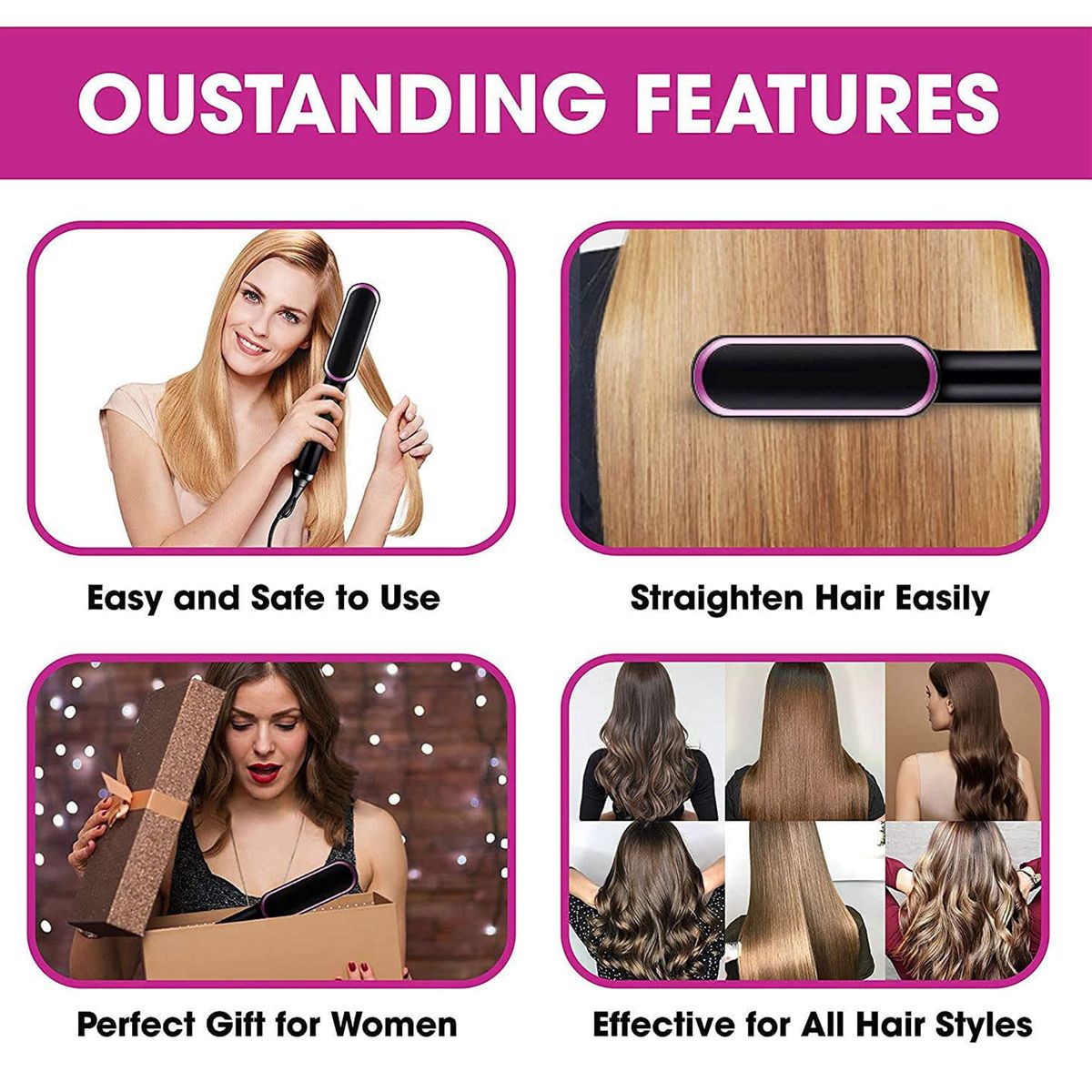 Hair Straightener Brush For Woman Hair Styling Negative