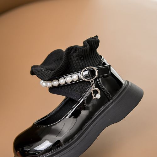 Girls Mary Jane Slip On Shoes Kids Flat Princess Shoes (Black)