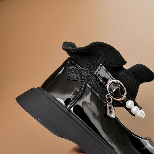 Girls Mary Jane Slip On Shoes Kids Flat Princess Shoes (Black)