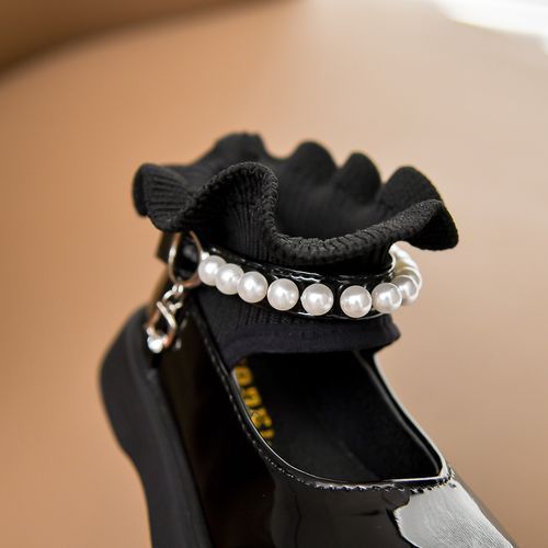 Girls Mary Jane Slip On Shoes Kids Flat Princess Shoes (Black)