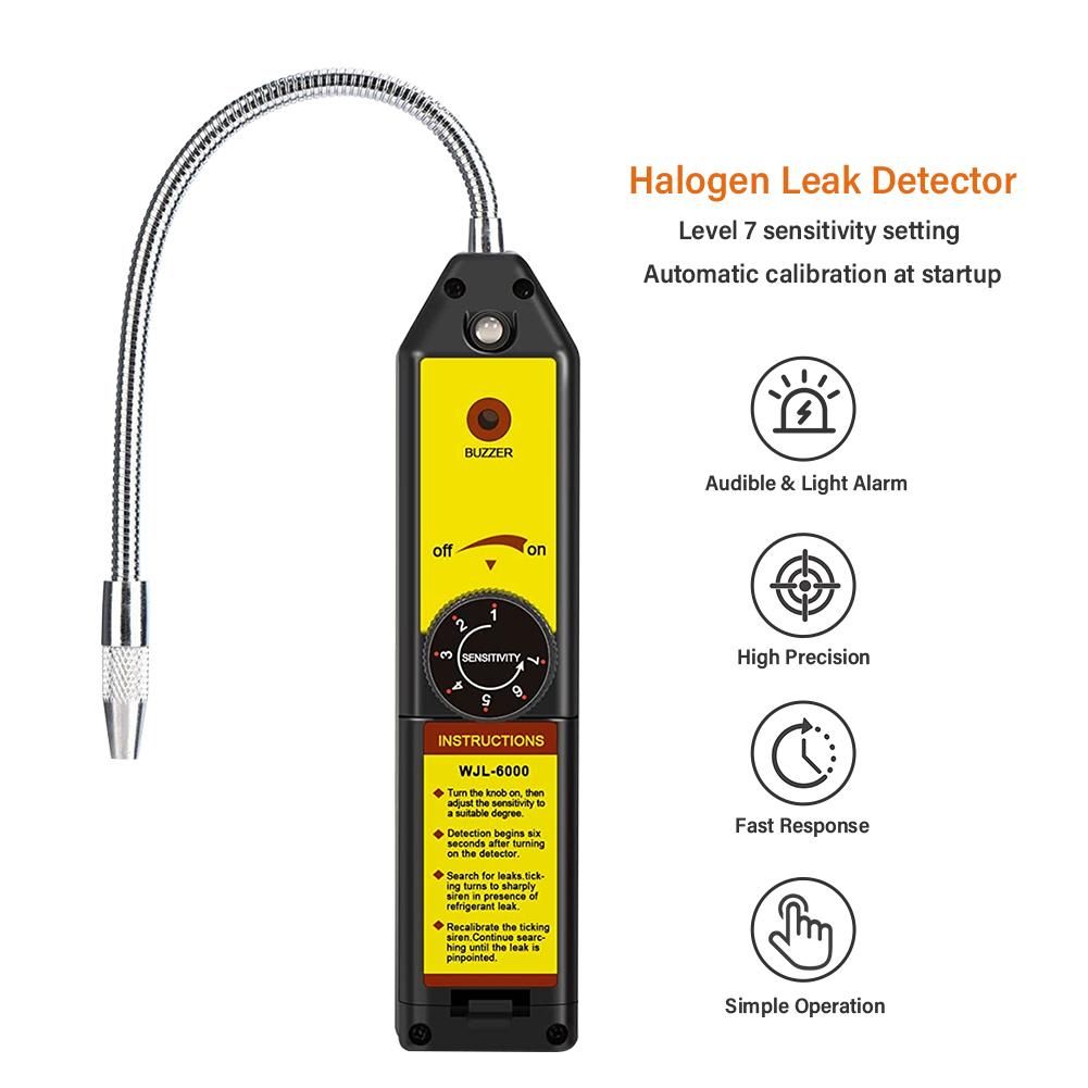 Freon Leak Detector WJL-6000 Refrigerant HVAC Leak Detector Halogen Gas Sniffer Automotive Gas Finder Halogen Leakage Tester Checker for R134a R410A R12 R22 R404A
