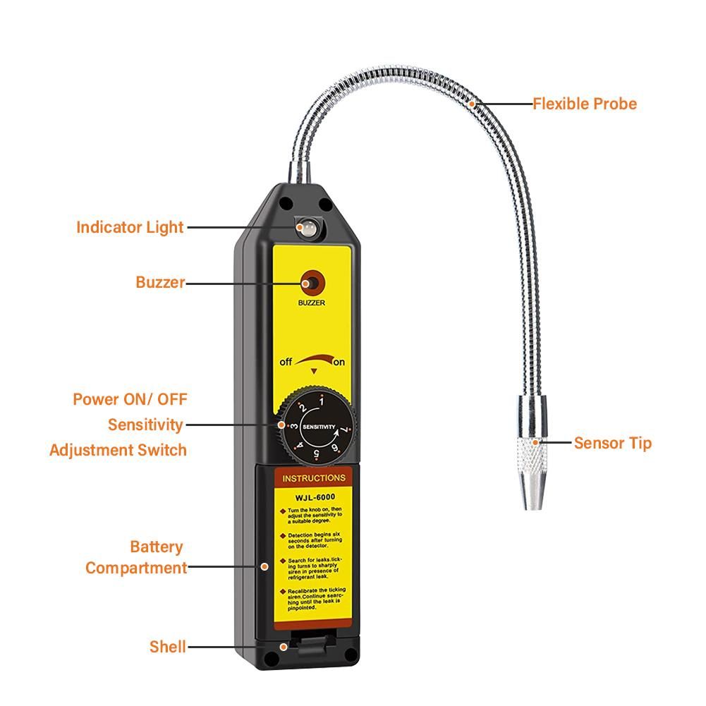 Freon Leak Detector WJL-6000 Refrigerant HVAC Leak Detector Halogen Gas Sniffer Automotive Gas Finder Halogen Leakage Tester Checker for R134a R410A R12 R22 R404A