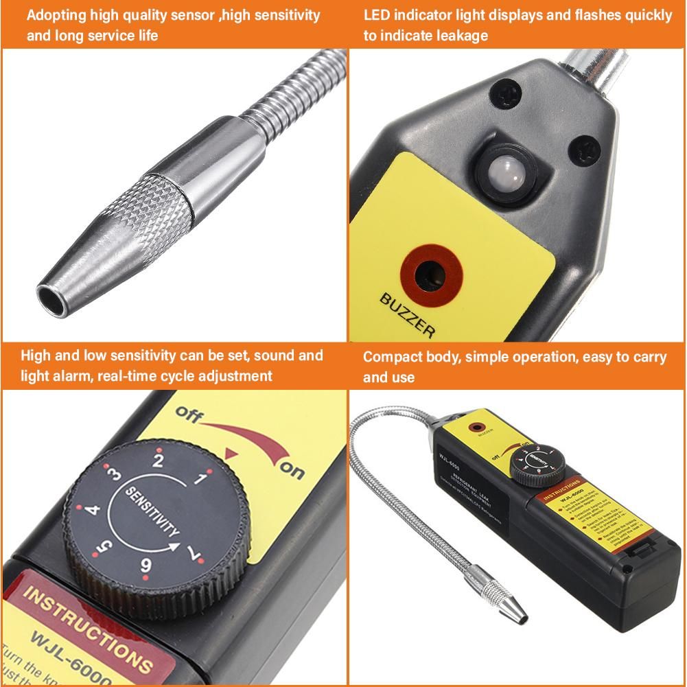 Freon Leak Detector WJL-6000 Refrigerant HVAC Leak Detector Halogen Gas Sniffer Automotive Gas Finder Halogen Leakage Tester Checker for R134a R410A R12 R22 R404A