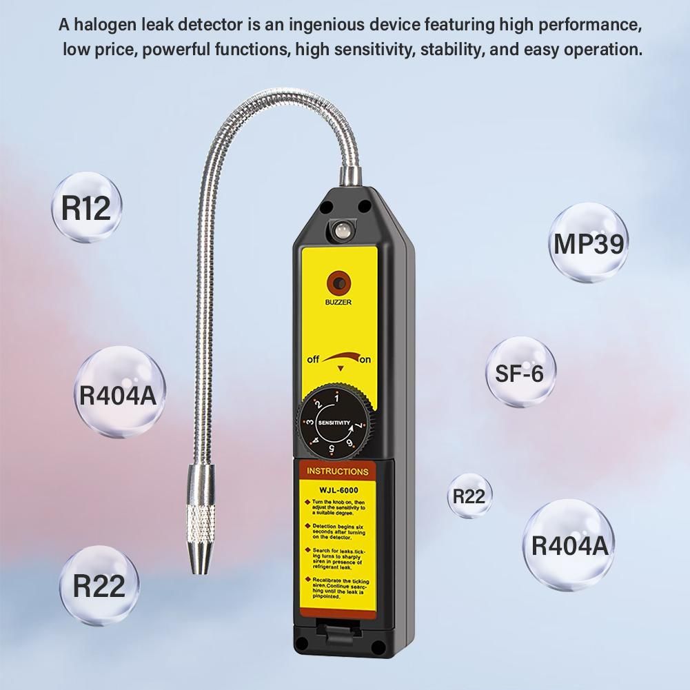 Freon Leak Detector WJL-6000 Refrigerant HVAC Leak Detector Halogen Gas Sniffer Automotive Gas Finder Halogen Leakage Tester Checker for R134a R410A R12 R22 R404A