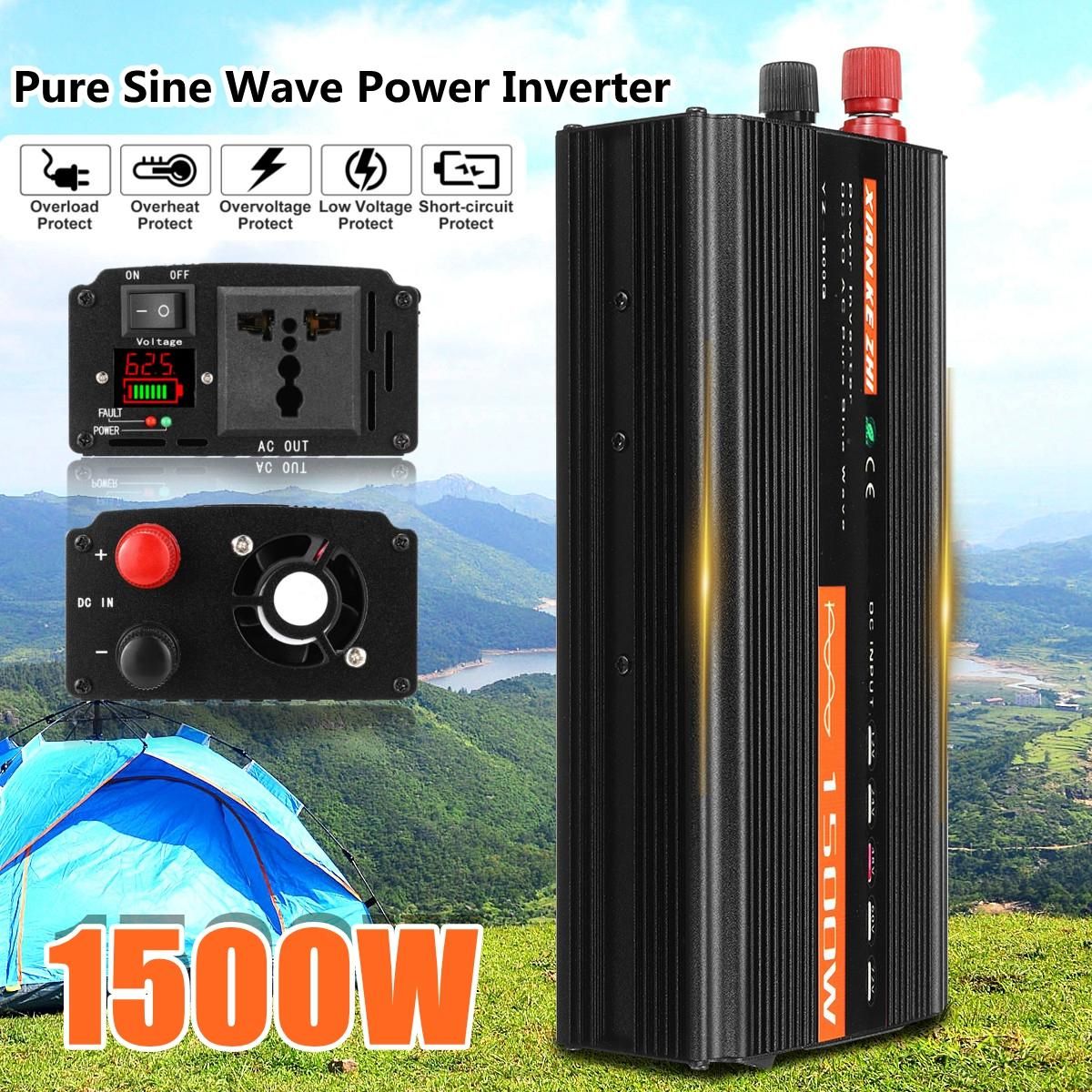 Peak 1500W Pure Sine Wave Inverter 24v LCD Display Car Carvan Converter-24V