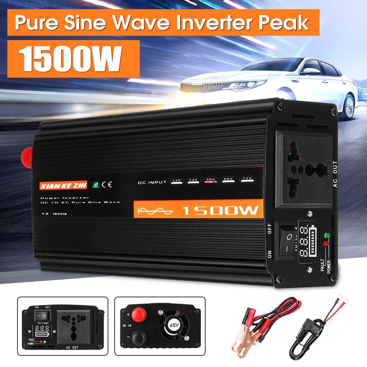 Peak 1500W Pure Sine Wave Inverter 24v LCD Display Car Carvan Converter-24V