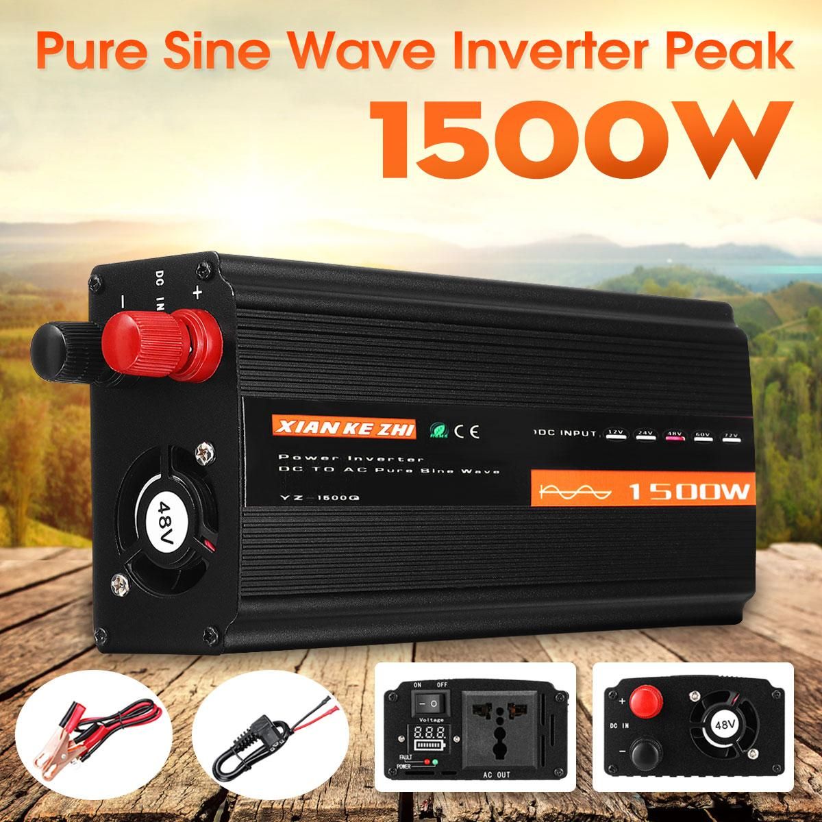 Peak 1500W Pure Sine Wave Inverter 24v LCD Display Car Carvan Converter-24V