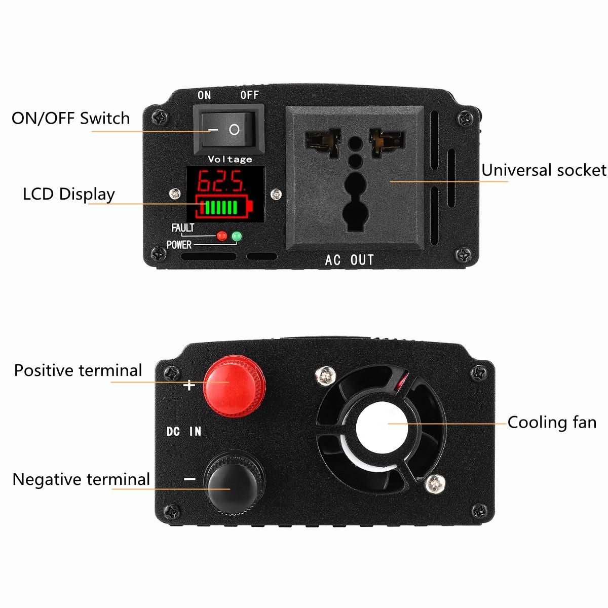 Peak 1500W Pure Sine Wave Inverter 24v LCD Display Car Carvan Converter-24V