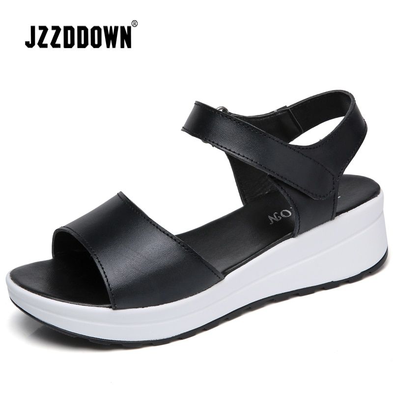 Genuine Leather Women Sandals Shoes Platform Ladies White Sneakers Sandals Shoe 2018 Summer Open Toe Fashion High Heel Footwear