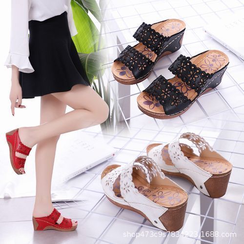 Slope Heel Summer Fish Mouth Ladies Sandals Hollow Set Foot High Heels