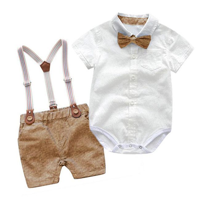 Toddler Suit Bow Tie Shirt Suspender Shorts Clothes Outfits
