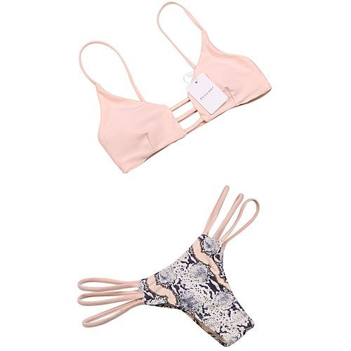 New Fashion Stylish Women Sexy Bikini Set Print Bandage Swimwear Swimsuit - Apricot