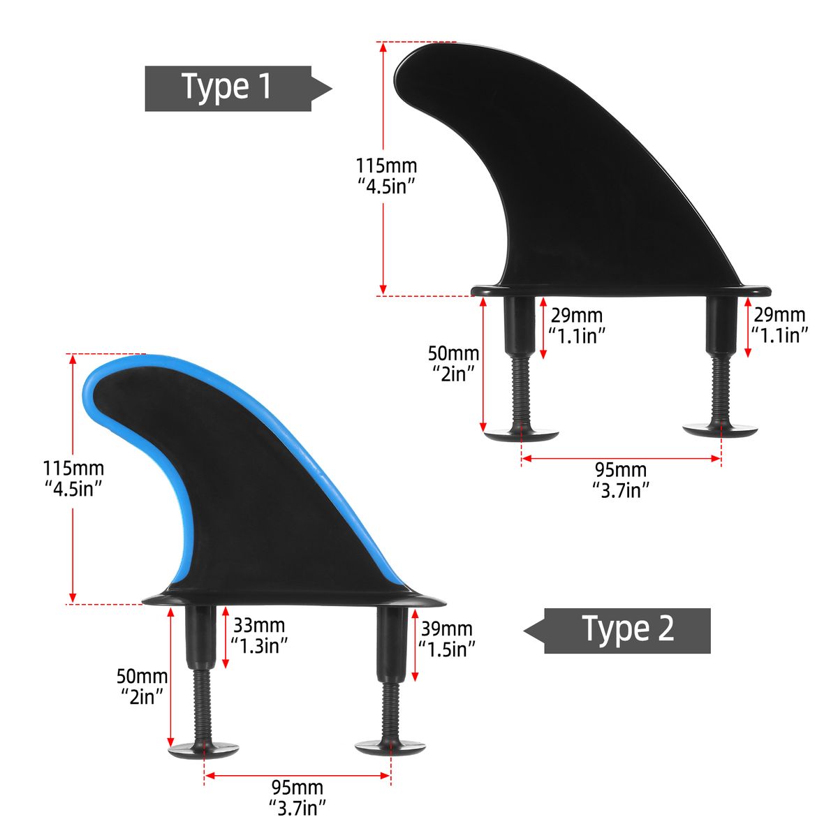 3pcs Soft Surfboard Fins With Screws 4.5 Inch Surf Fins For