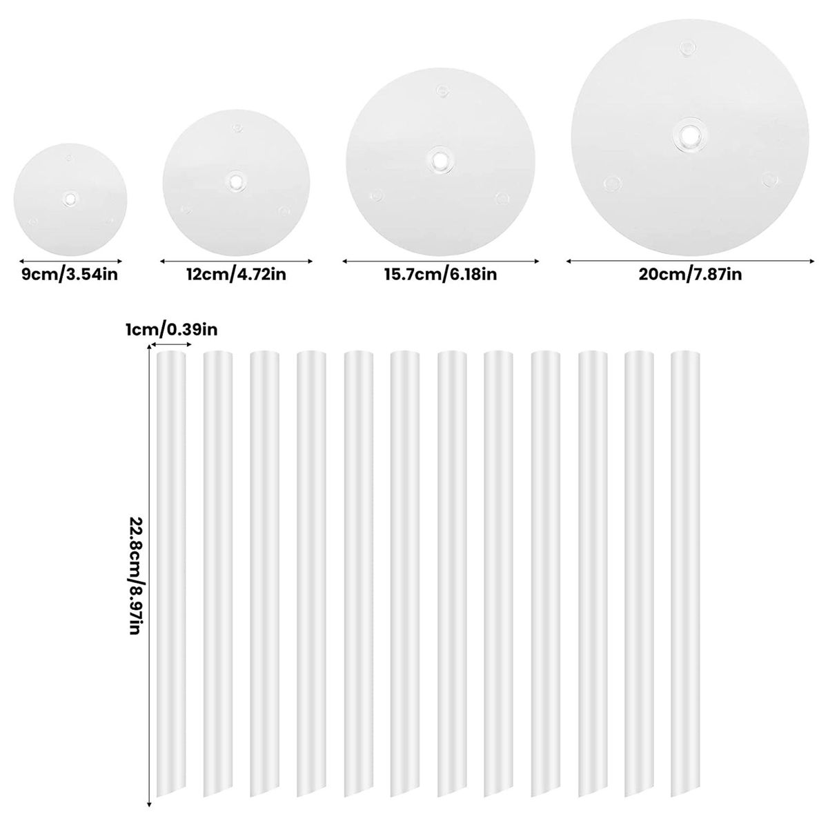 Cake Stand Cake Plate 4 Reusable Cake Supports with 12 Plastic Dowel Rods Cake Supports for Multi-Tier Cake Decoration