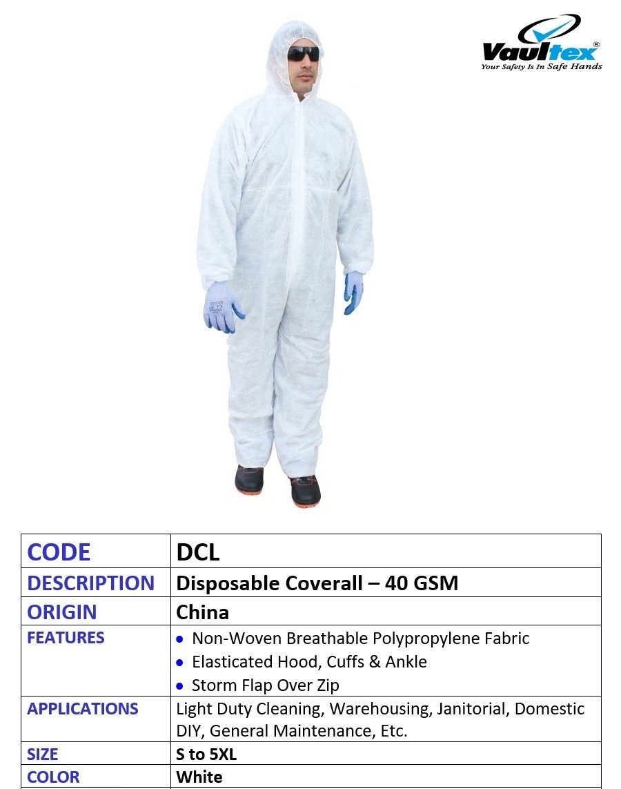 DISPOSABLE COVERALL, 40 GSM, WHITE