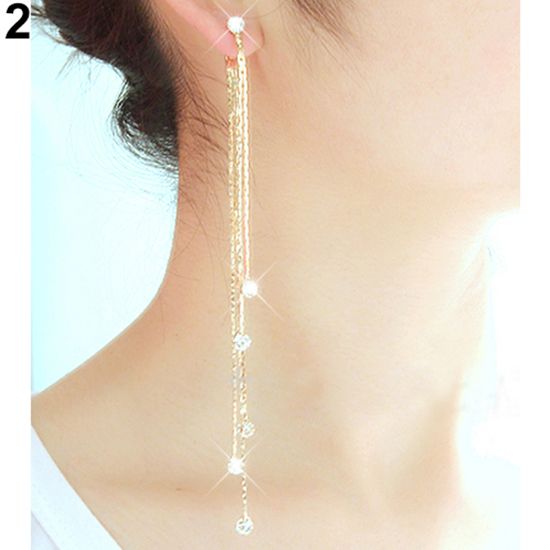 Women\'s Rhinestone Super Long Tassels Drop Dangle Cocktail Party Linear Earrings-Silver