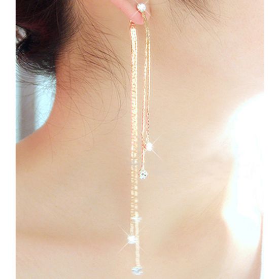 Women\'s Rhinestone Super Long Tassels Drop Dangle Cocktail Party Linear Earrings-Silver