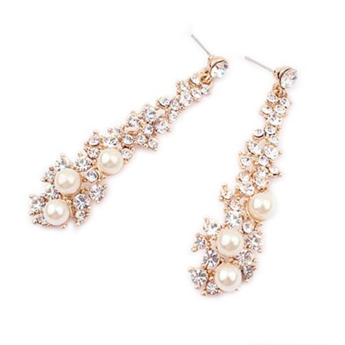 Elegant Fashion Women Pearl Rhinestone Dangle Chandelier Drop Earrings Jewelry