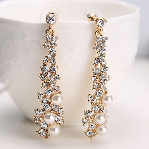 Elegant Fashion Women Pearl Rhinestone Dangle Chandelier Drop Earrings Jewelry
