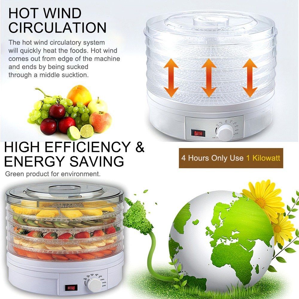 Electric Food Dehydrator Machine 5 Tray Tier Fruit Dryer