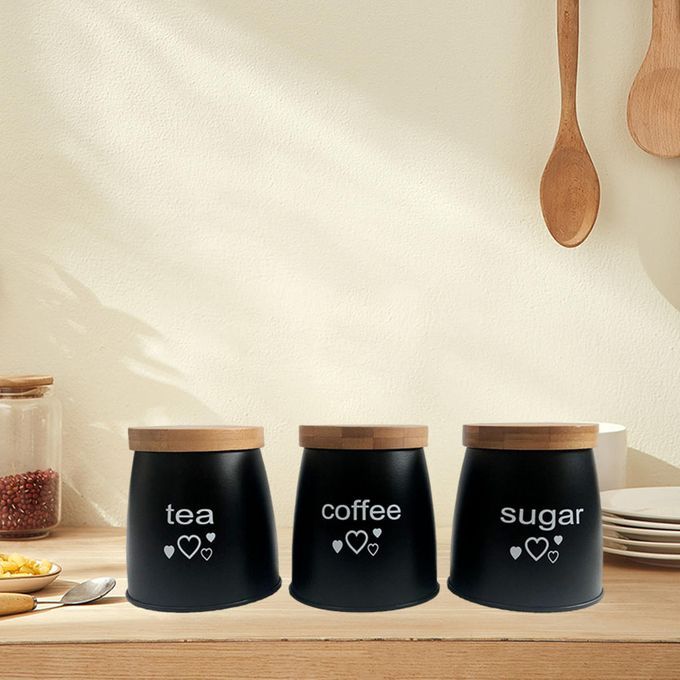Sets With Labels With Bamboo Lid 500ml Tins For Black