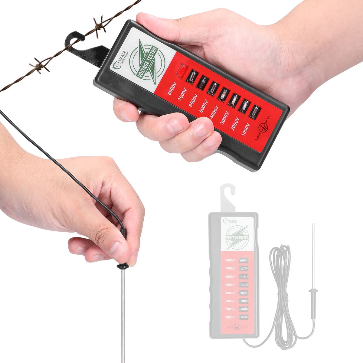 1000V-8000V 8Led Lights Portable Digital Fence Tester Home